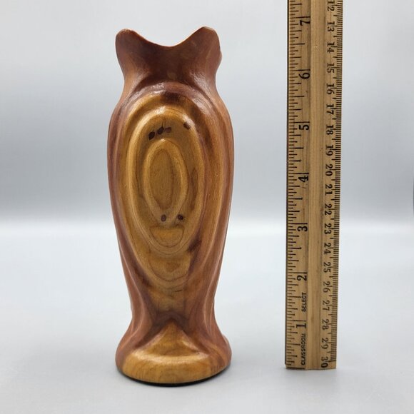 Vtg Handcrafted Carved Cherry Wood Folk Art Vase Les Smith Home Decor 6.75" - Picture 11 of 11